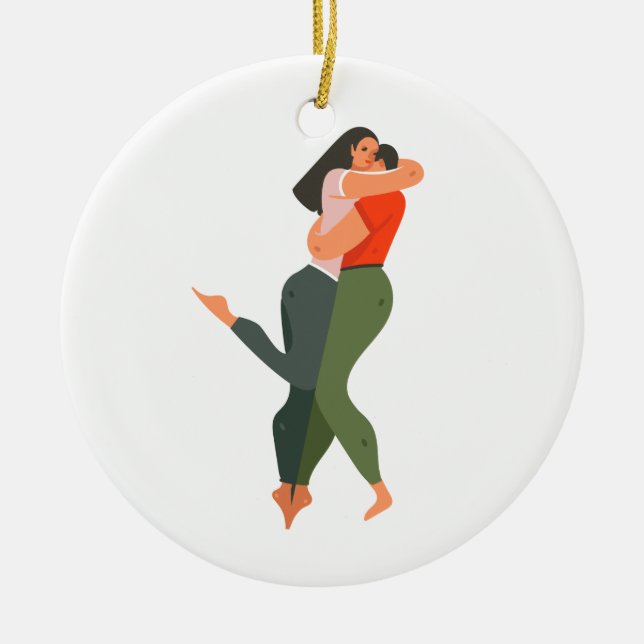 Young Couple In Love Ceramic Tree Decoration (Front)