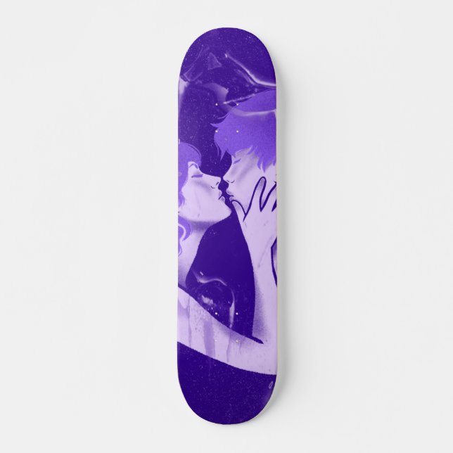 Young Couple Kissing Him & Her Romantic Purple     Skateboard (Front)
