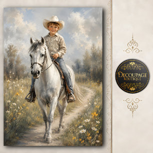 Young Cowboy on White Horse Decoupage Tissue Paper