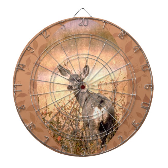 Young Deer in Wildflowers with Grungy Texture Art Dartboard (Front)