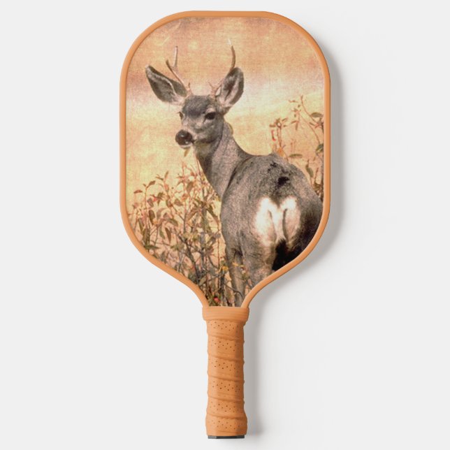 Young Deer in Wildflowers with Grungy Texture Art Pickleball Paddle (Front)