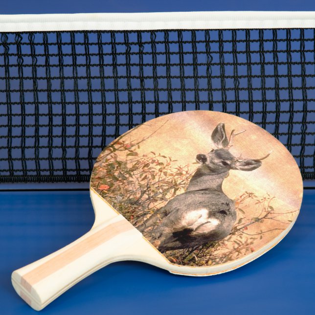 Young Deer in Wildflowers with Grungy Texture Art Ping Pong Paddle (Insitu)
