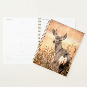 Young Deer in Wildflowers with Grungy Texture Art Planner