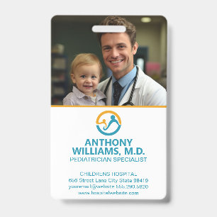 Young Doctor Holding Smiling Child ID Badge