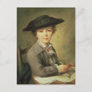 Young draughtsman in black hat, 18th century postcard