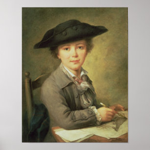 Young draughtsman in black hat, 18th century poster