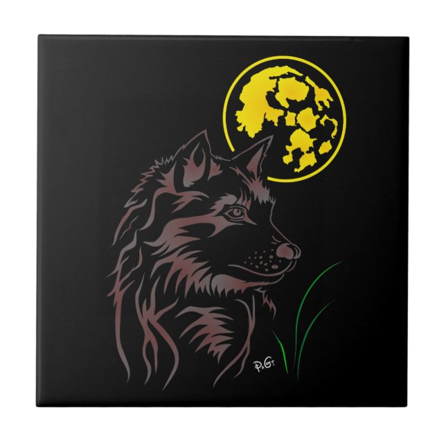 young dreamy wolf pottery photo tile (Front)