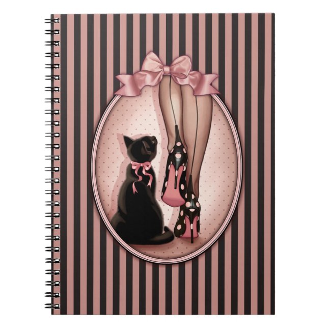 Young, elegant woman and black cat notebook (Front)
