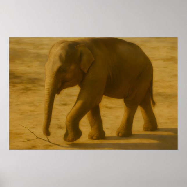 Young Elephant – Realistic Wildlife Art Poster (Front)