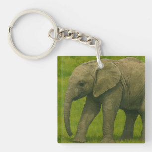 Young Elephant with Guardian in Grassy Reserve Key Ring