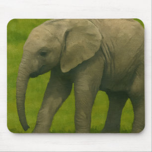 Young Elephant with Guardian in Grassy Reserve Mouse Mat