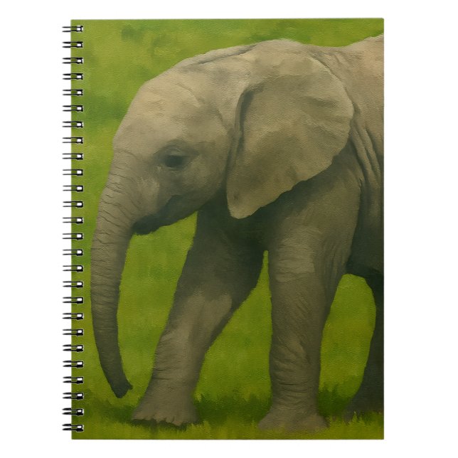 Young Elephant with Guardian in Grassy Reserve Notebook (Front)