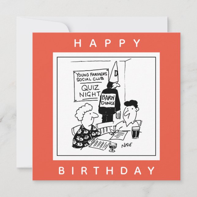 Young Farmers Have a Quiz Night Cartoon Card (Front)