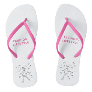 Young Fashion Girl - Sketch in Black, White & Pink Flip Flops