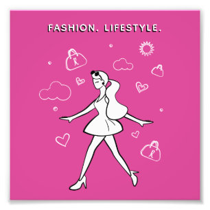 Young Fashion Girl - Sketch in Black, White & Pink Photo Print
