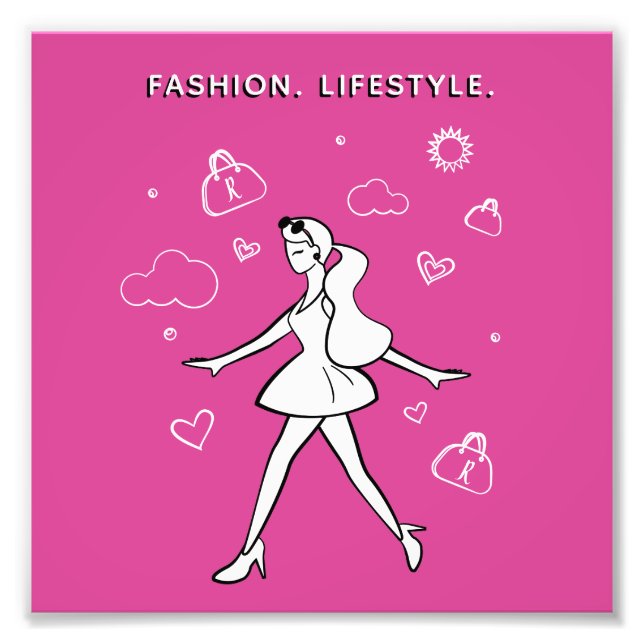 Young Fashion Girl - Sketch in Black, White & Pink Photo Print (Front)