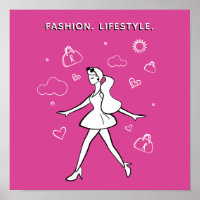 Young Fashion Girl - Sketch in Black, White & Pink
