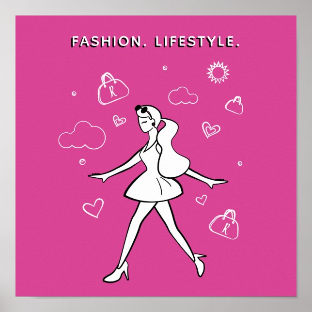 Young Fashion Girl - Sketch in Black, White & Pink Poster (Front)