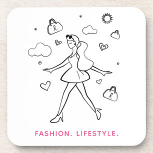 Young Fashion Girl - Sketched Art in Black & White Coaster