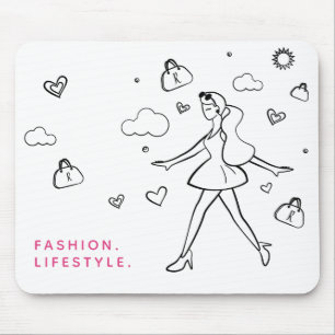 Young Fashion Girl - Sketched Art in Black & White Mouse Mat