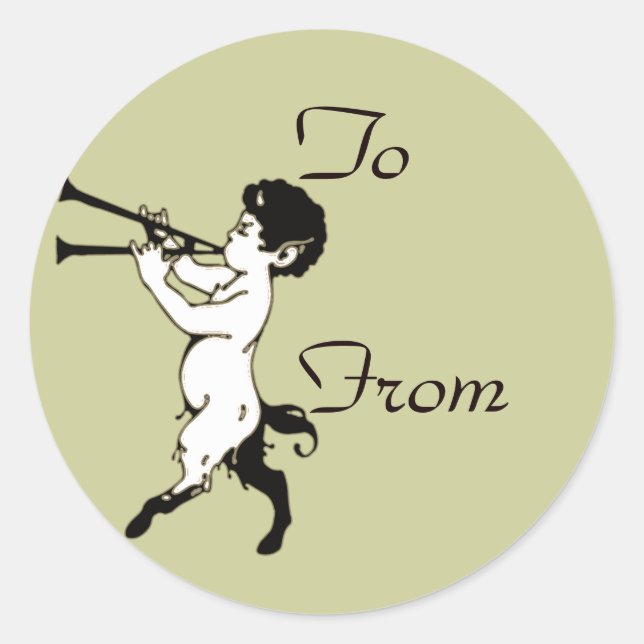 Young Faun With Double Flute Classic Round Sticker (Front)