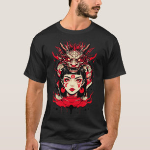 Young Female Character With Dragon In Intense Comi T-Shirt