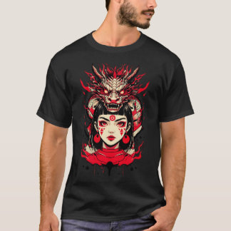 Young Female Character With Dragon In Intense Comi T-Shirt