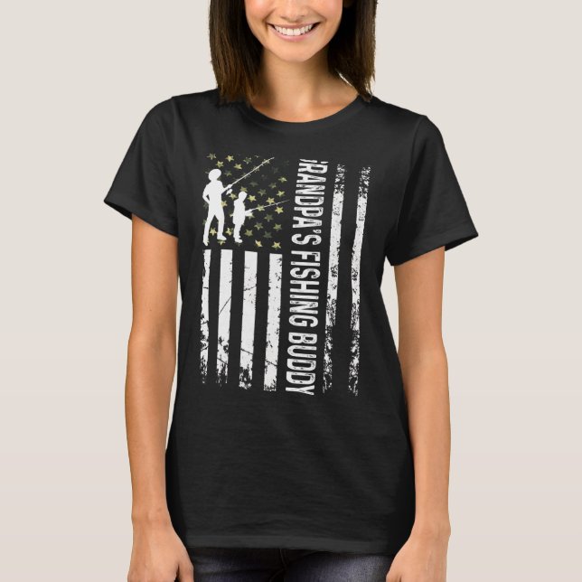 Young Fisherman Grandpa's Fishing Buddy Dad Son Te T-Shirt (Front)