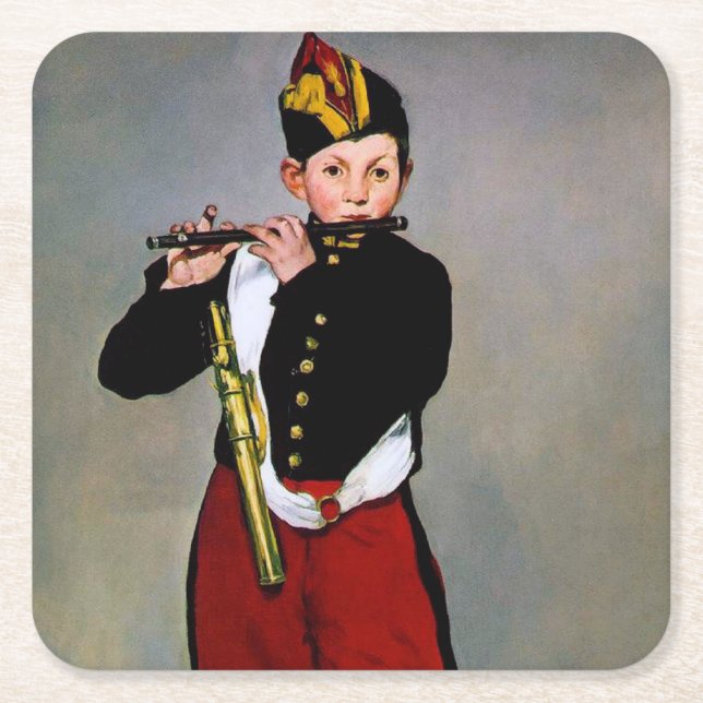 Young Flautist, The Fifer, Edouard Manet, 1866 Square Paper Coaster (Front)
