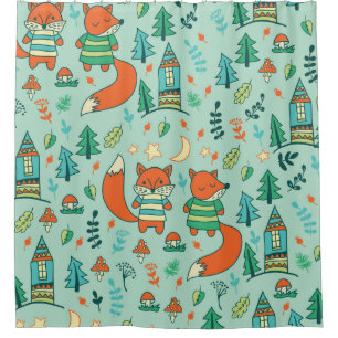 Young Foxes: Children's Seamless Pattern. Shower Curtain