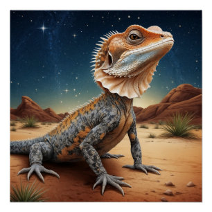 Young Frill-necked Lizard Wildlife Scene Poster