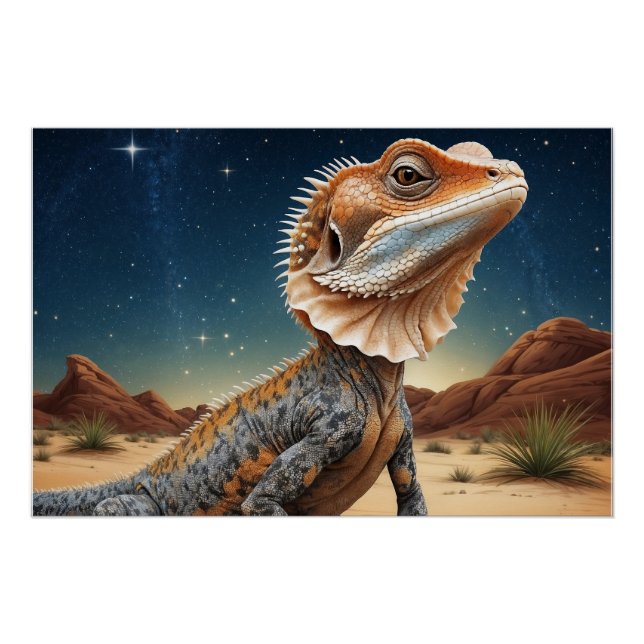 Young Frill-necked Lizard Wildlife Scene Poster (Front)
