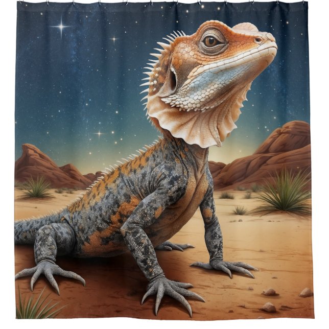 Young Frill-necked Lizard Wildlife Scene Shower Curtain (Front)
