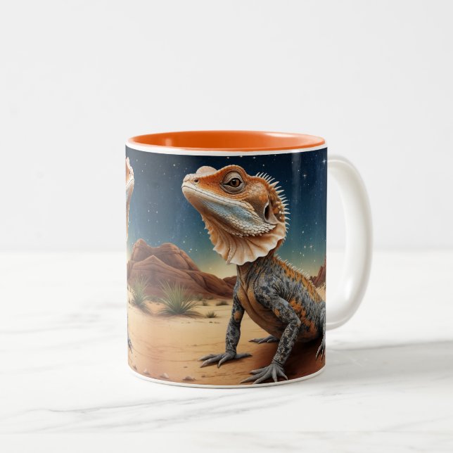 Young Frill-necked Lizard Wildlife Scene Two-Tone Coffee Mug (Front Right)