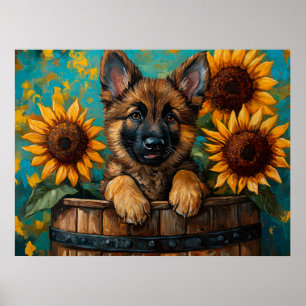 Young German Shepherd in a barrel Poster
