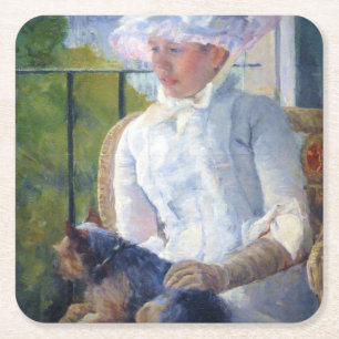 Young Girl and Her Dog, Mary Cassatt Square Paper Coaster