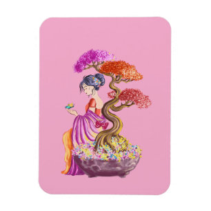 Young girl and her giant Japanese tree. Magnet
