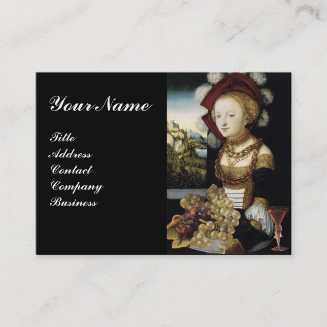 YOUNG GIRL ,ANTIQUE VINEYARD GRAPES WINE TASTING BUSINESS CARD (Front)