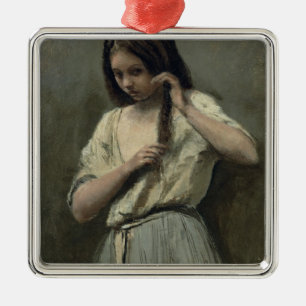 Young Girl at her Toilet Metal Tree Decoration