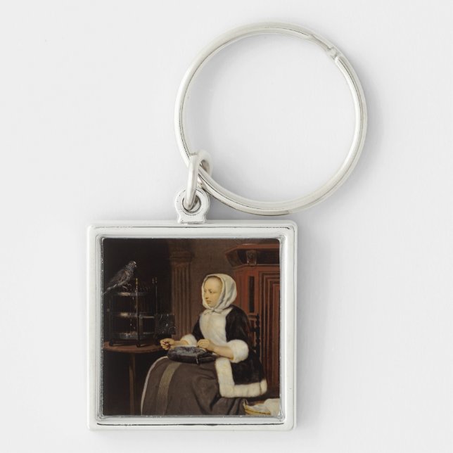 Young Girl at Work Key Ring (Front)