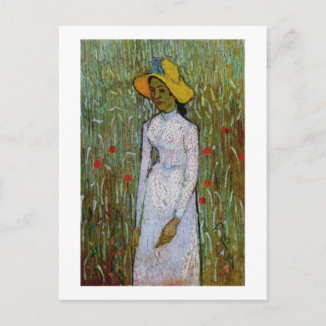 Young Girl Background of Wheat Van Gogh Fine Art Postcard (Front)