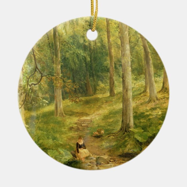 Young Girl Bathing her Feet Ceramic Tree Decoration (Front)