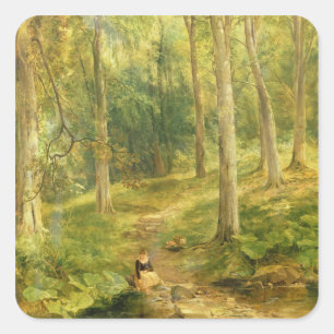 Young Girl Bathing her Feet Square Sticker