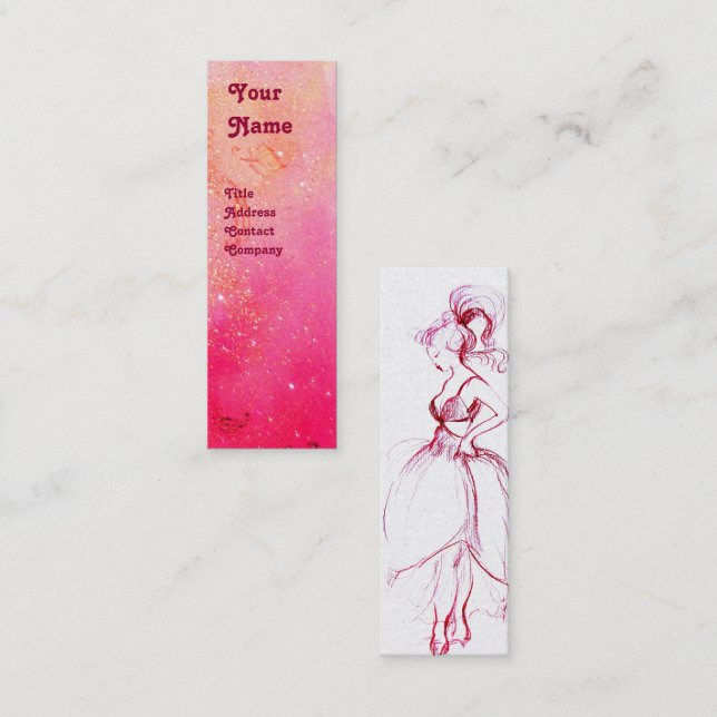 YOUNG GIRL BEAUTY FASHION Red Pink,Fuchsia White Mini Business Card (Front/Back)