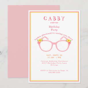 Young Girl Birthday Glasses Pink Birthday Party Invitation