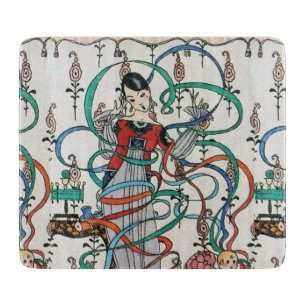 YOUNG GIRL,COLORFUL RIBBON SWIRLS,CUPID Birthday Cutting Board