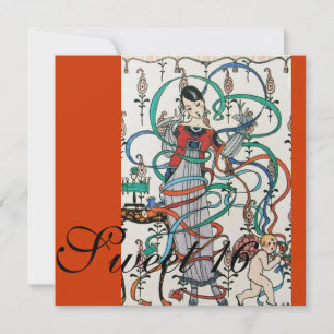 YOUNG GIRL,COLORFUL RIBBONS SWEET 16 PARTY Orange Invitation