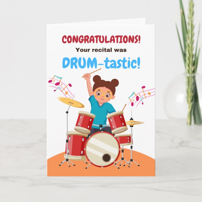 Young Girl Congratulations Drum Recital Cute Card (Front)