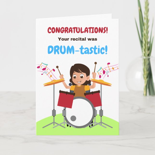 Young Girl Congratulations Drum Recital Cute Card (Front)
