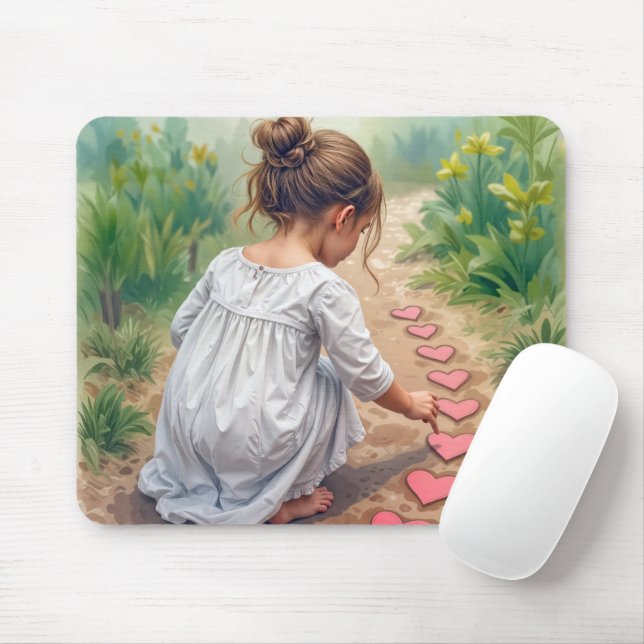 Young Girl Creating a Heart Pathway Mouse Mat (With Mouse)